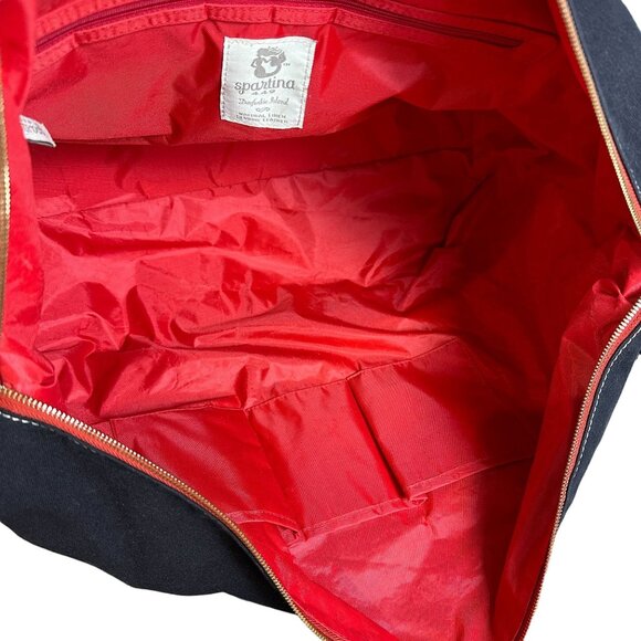 Spartina 449 Stoddard Cargo Duffle Bag Weekender Linen Leather + Wristlet - Picture 9 of 16